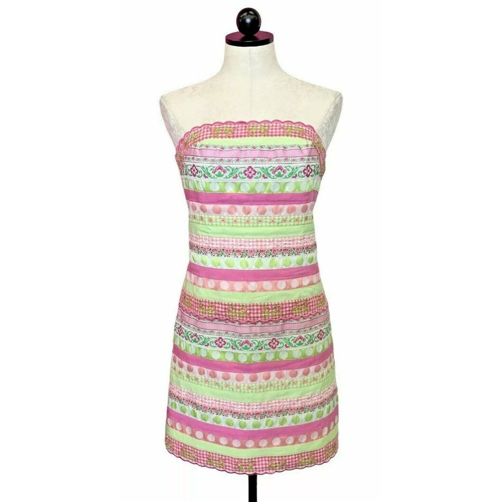 Vintage LILLY PULITZER Ribbon Stripe Scallop Sun Strapless Dress Ladies 4 Small